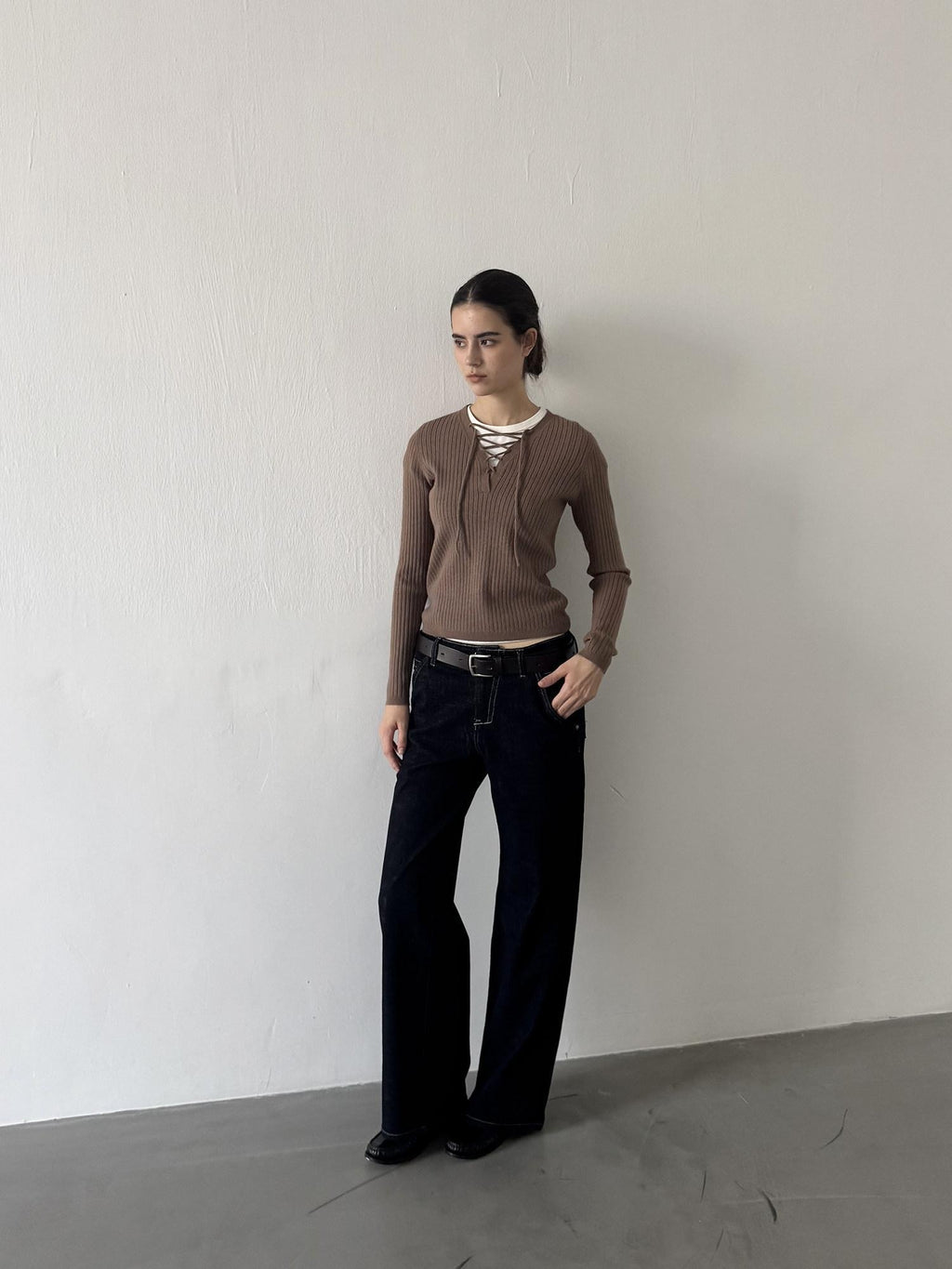 Country Moment Soft Tie V-neck Slim Knit Casual Breathable Daily Wear Women Acrylic Sweaters