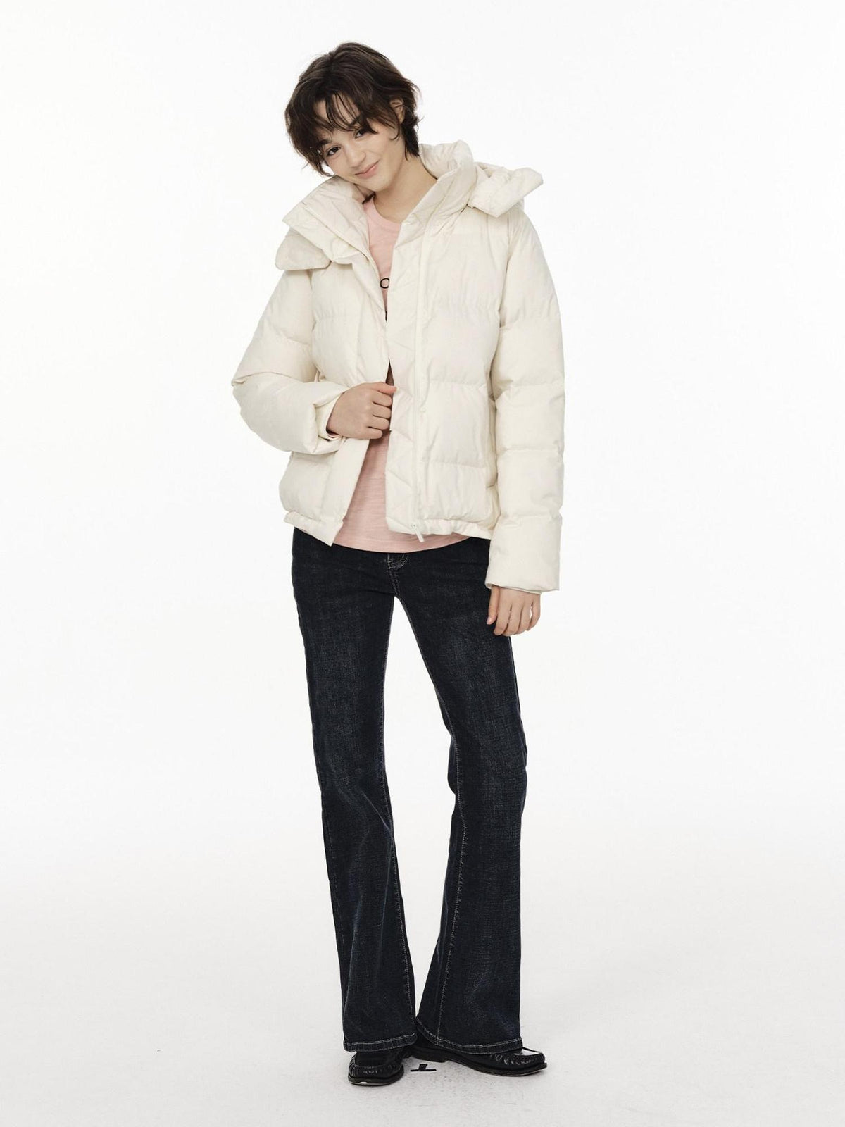 Country Moment 650Fp White Duck Down Cozy Cropped Detachable Hood Women Zipper Down Jackets