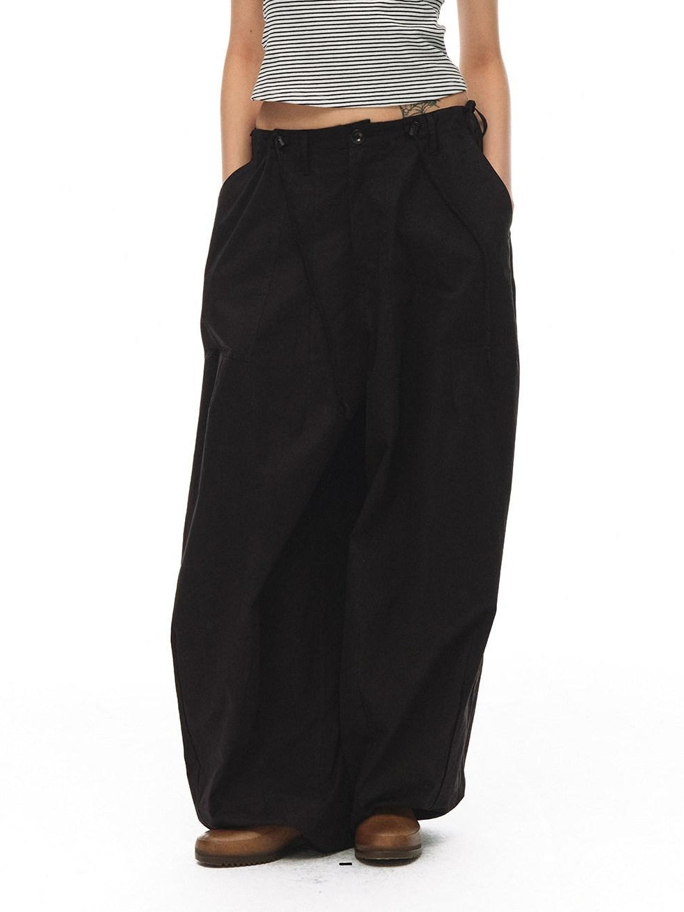Country Moment Organic Cotton Slight Stretch Relaxed Mid Rise Solid Black Wide Leg Pants