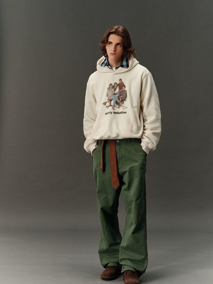 Country Moment Beige Character Print Oversized Cropped Pullover Teen Casual Hoodie