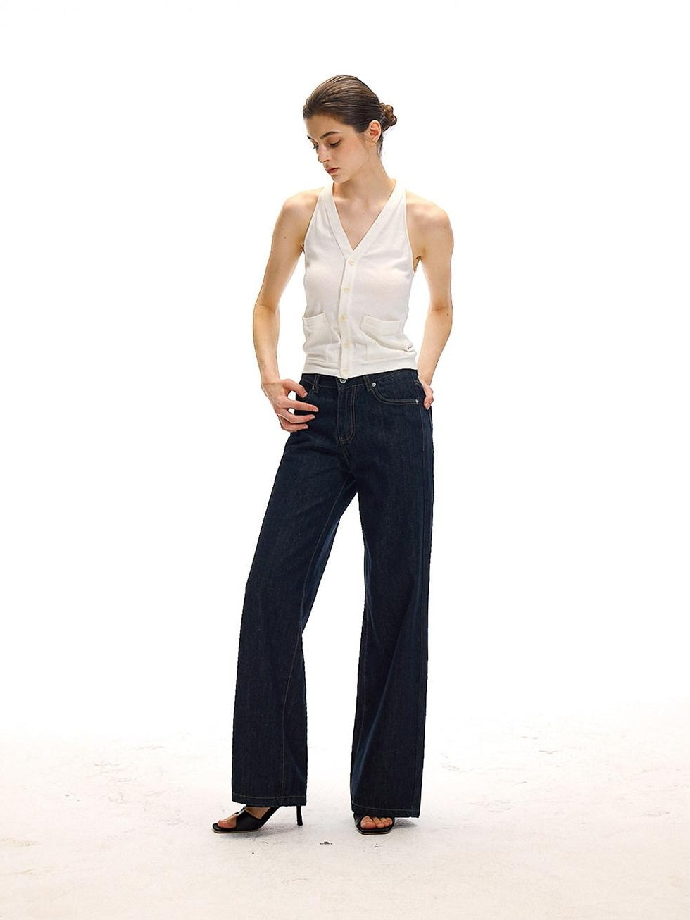 Country Moment High Rise Washed Relaxed Zip Fly Dark Navy Stretch Straight Leg Jeans