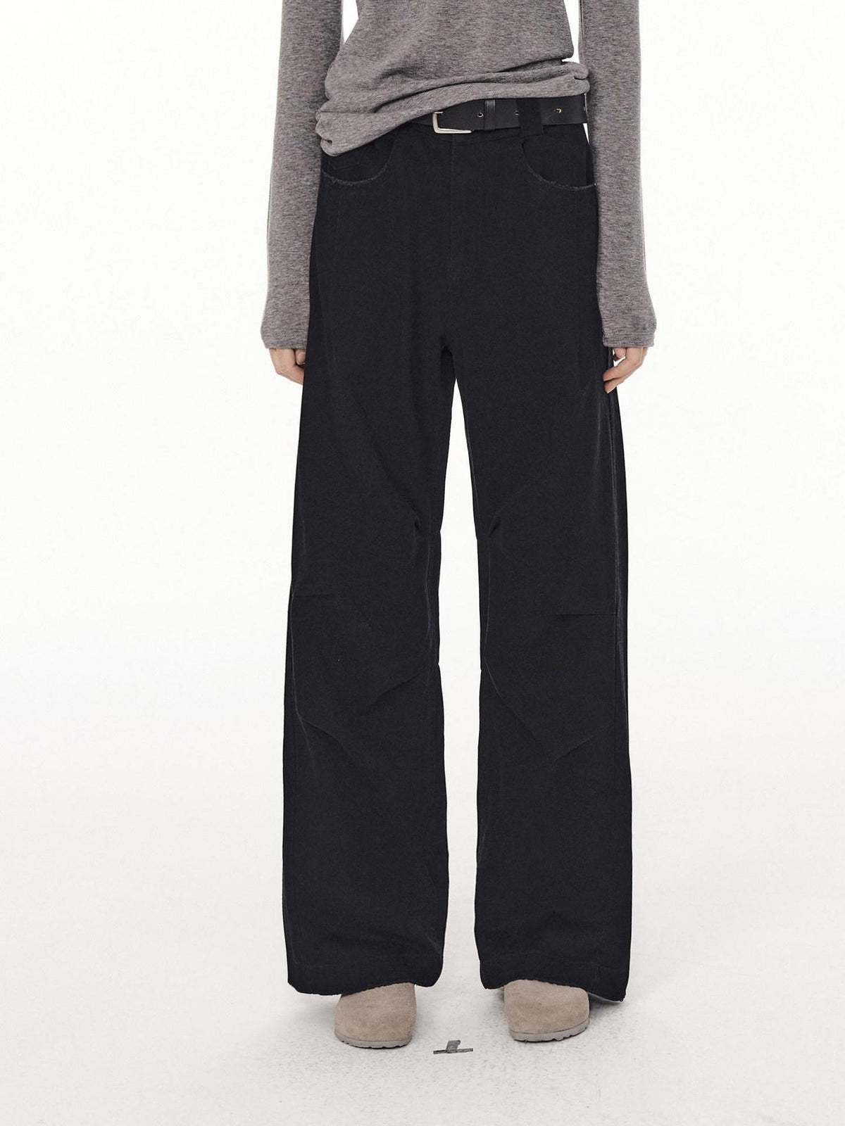 Country Moment Pure Cotton Wide Leg Button Fly Loose Casual Black Gray Navy Straight Pants