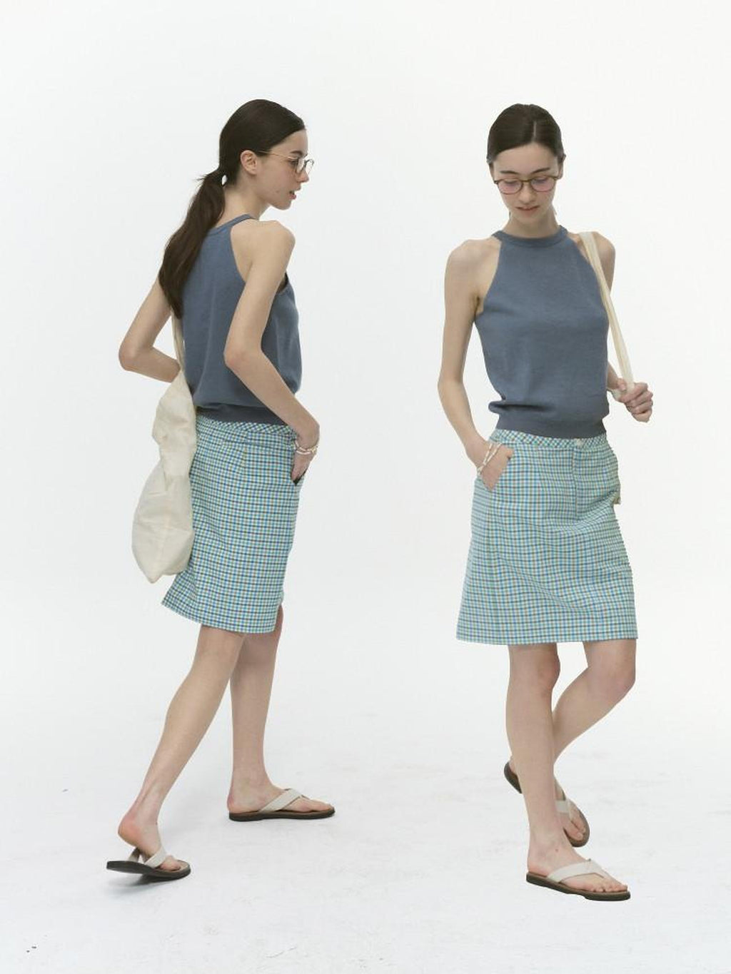 Country Moment Original Design Halter Slim Fit Lake Blue Wool Blend Solid Knit Camisoles