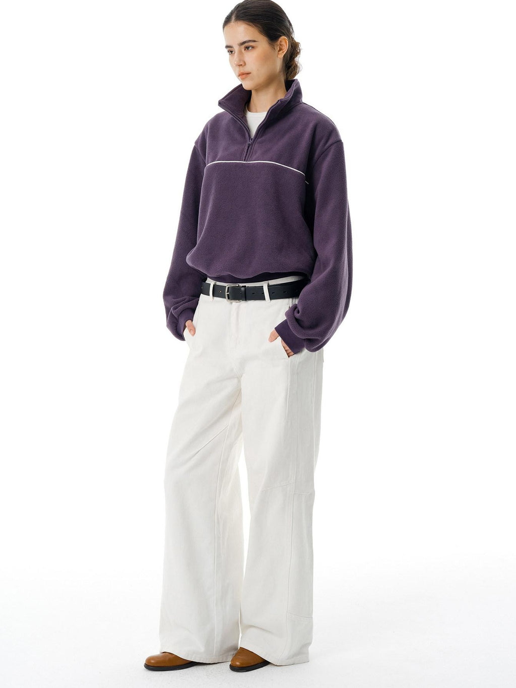 Country Moment Breathable Cotton Mid Waist Patchwork 3D Tailored Casual Khaki Wide Leg Pants