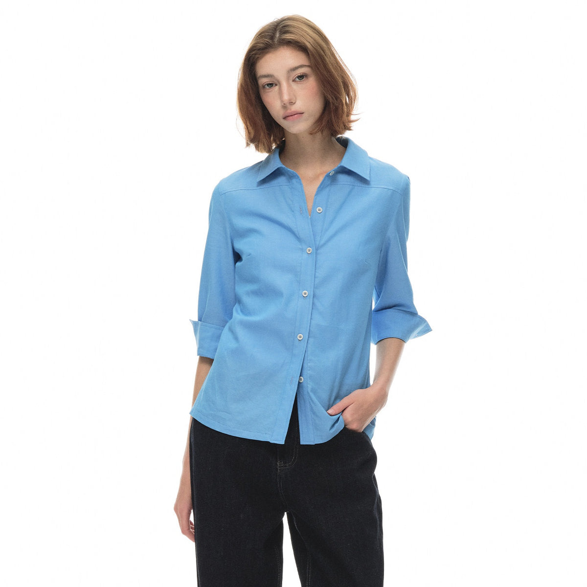 Country_Moment_Breathable_Cotton_Slim_Fit_Collared_3_4_Sleeve_Pocket_Women_Citywalk_Shirts_MISSTT