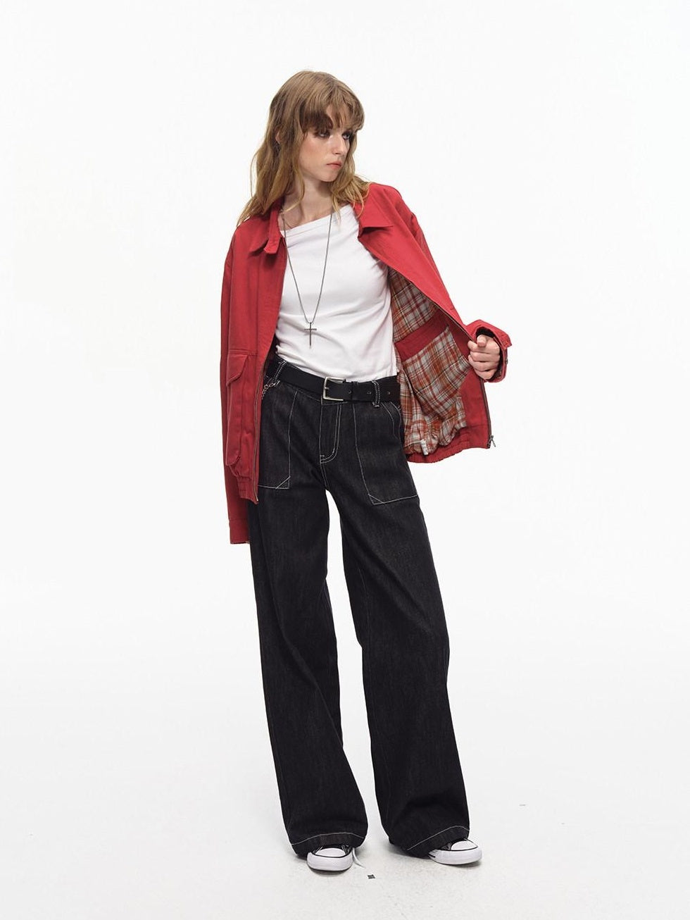 Country Moment Soft Breathable Cotton Loose American Natural Waist Black Straight Leg Jeans