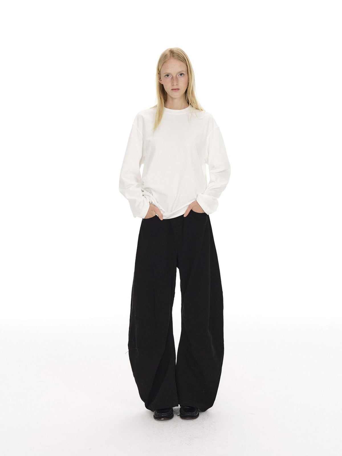 Country Moment Breathable Cotton Sculpted Mid Rise Casual Loose Black Brown Wide Leg Pants