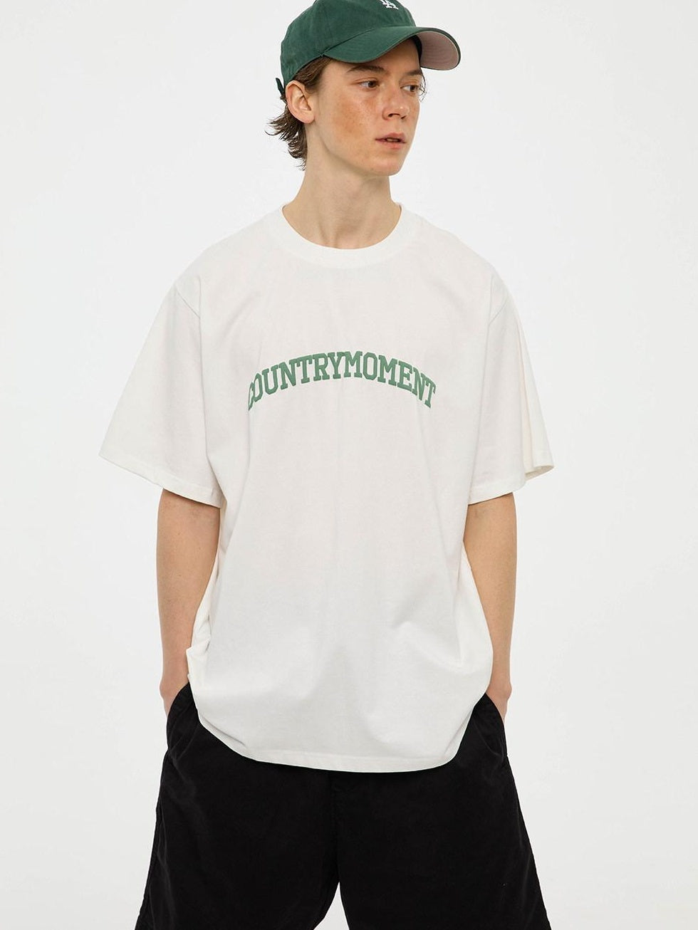 Country Moment Pure Cotton Japanese Loose Fit Crew Neck Letter Logo Print Short Sleeve T-Shirts