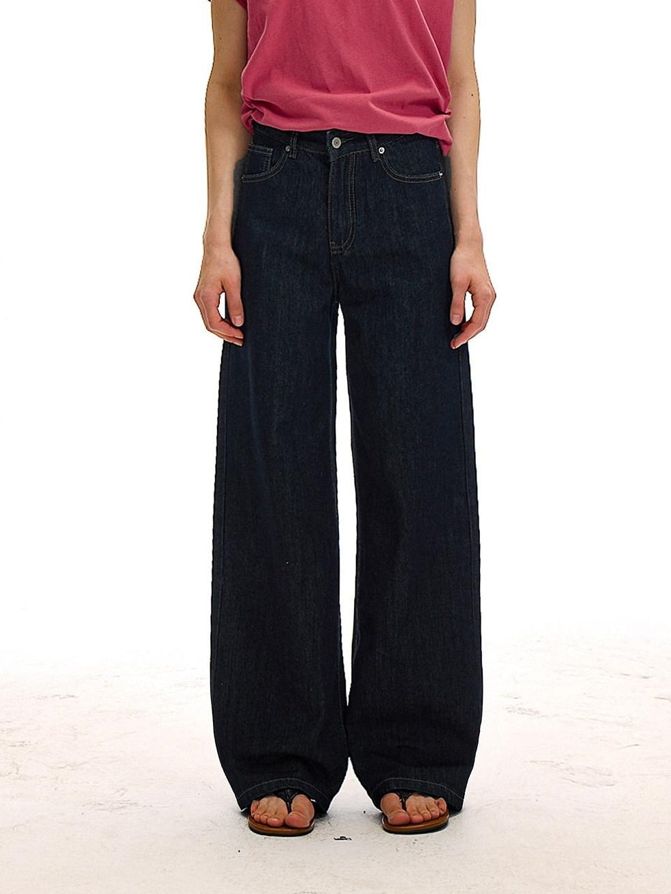 Country Moment High Rise Washed Relaxed Zip Fly Dark Navy Stretch Straight Leg Jeans