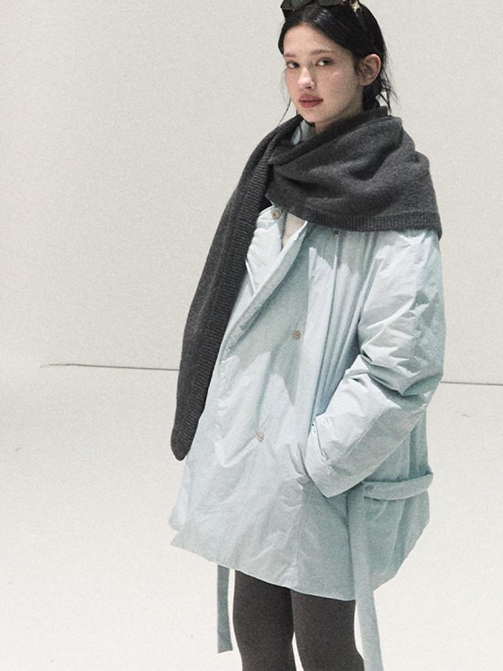 7 OAKMOO 95 White Goose Down Warmth Loose Midlength Stand Collar Wool Scarf Down Jackets