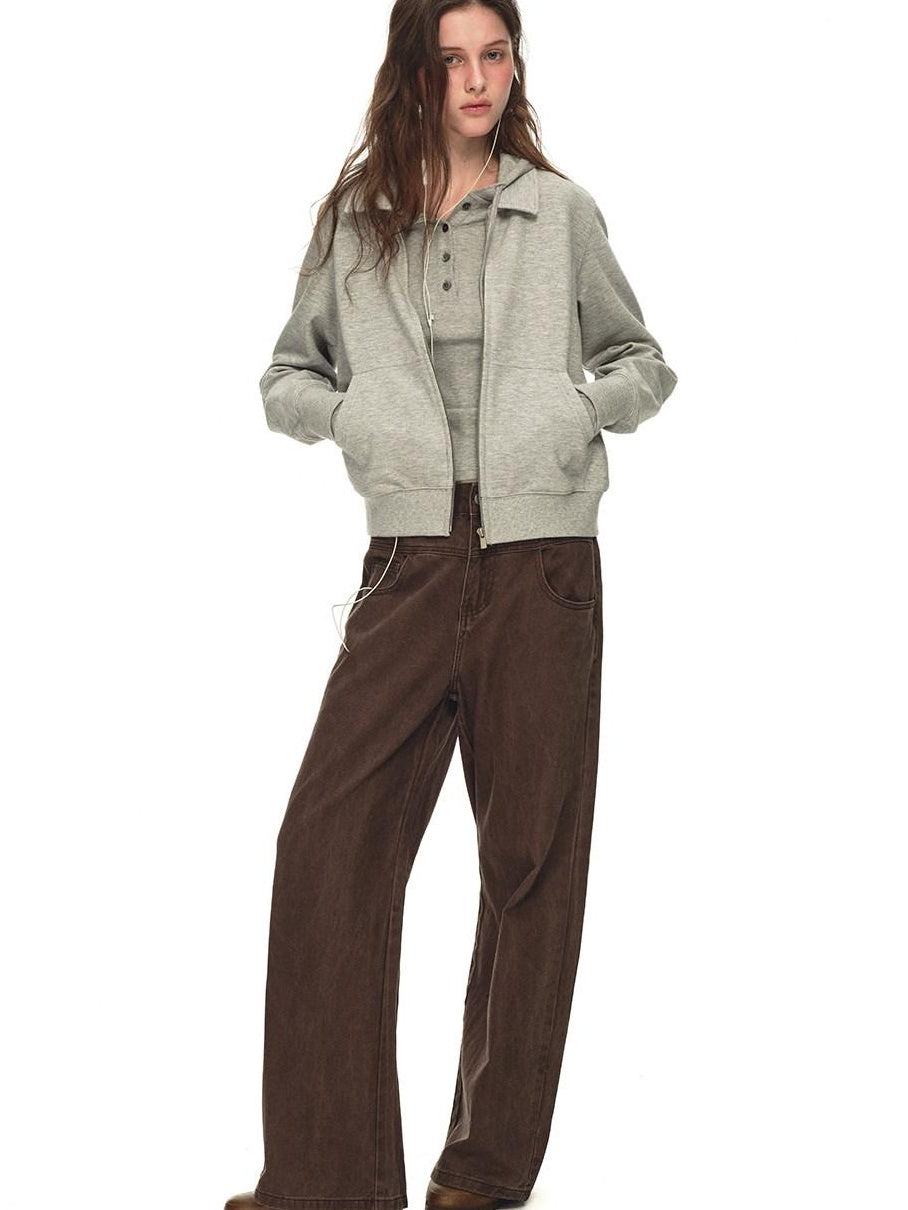 Country Moment Breathable Cotton Washed Patchwork Loose Cargo Mid Waist Casual Straight Pants