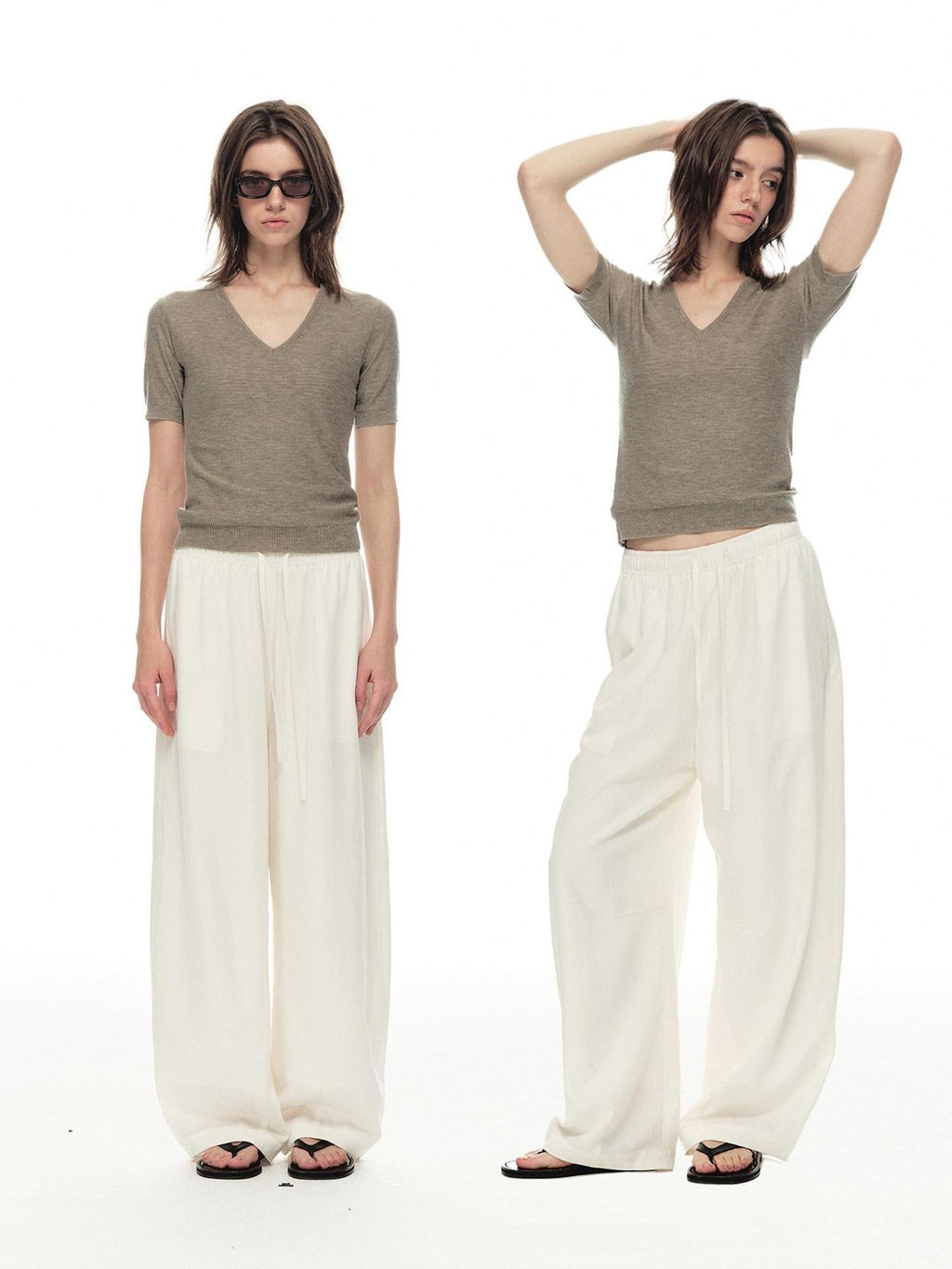 Country Moment Breathable Antipilling Silk Wool Blend Slim V-neck Short Sleeve T-Shirts