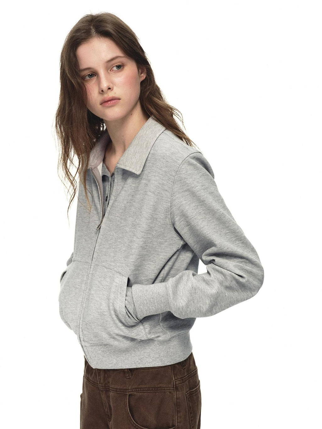 Country Moment Breathable Cotton Blend Stretch Cropped Zip Cardigan Casual Men Grey Sweatshirt
