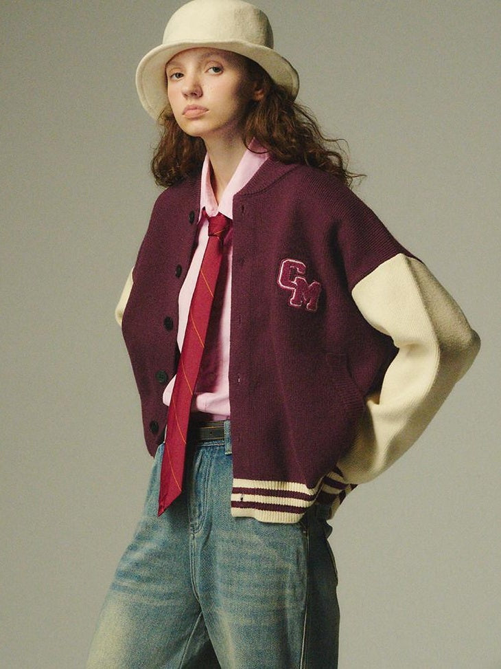 Country Moment No Itch Youth Loose Fit Unisex Casual Burgundy Baseball Collar Bomber Jackets