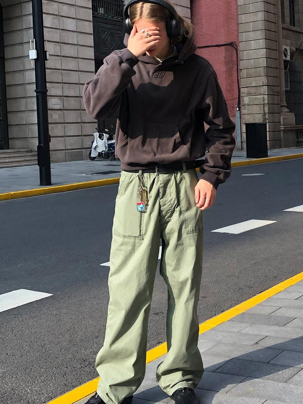 Country Moment Wrinkle Free Mid Rise Straight Workwear Everyday Pure Cotton Olive Cargo Pants