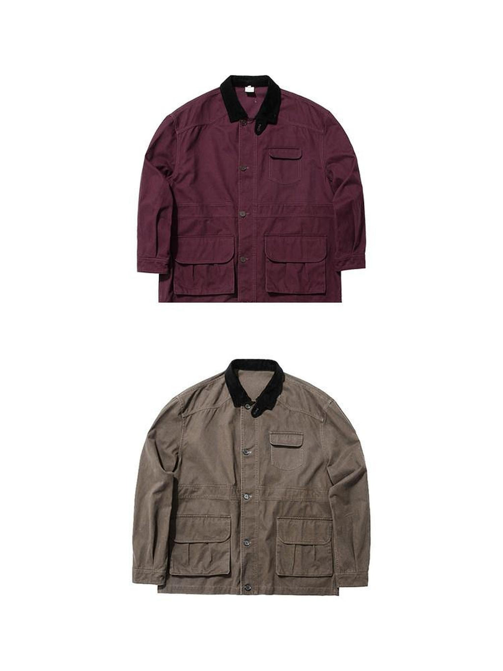 Country Moment Pure Cotton Relaxed Trendy Lapel Unisex Casual Solid Wine Red Short Coat