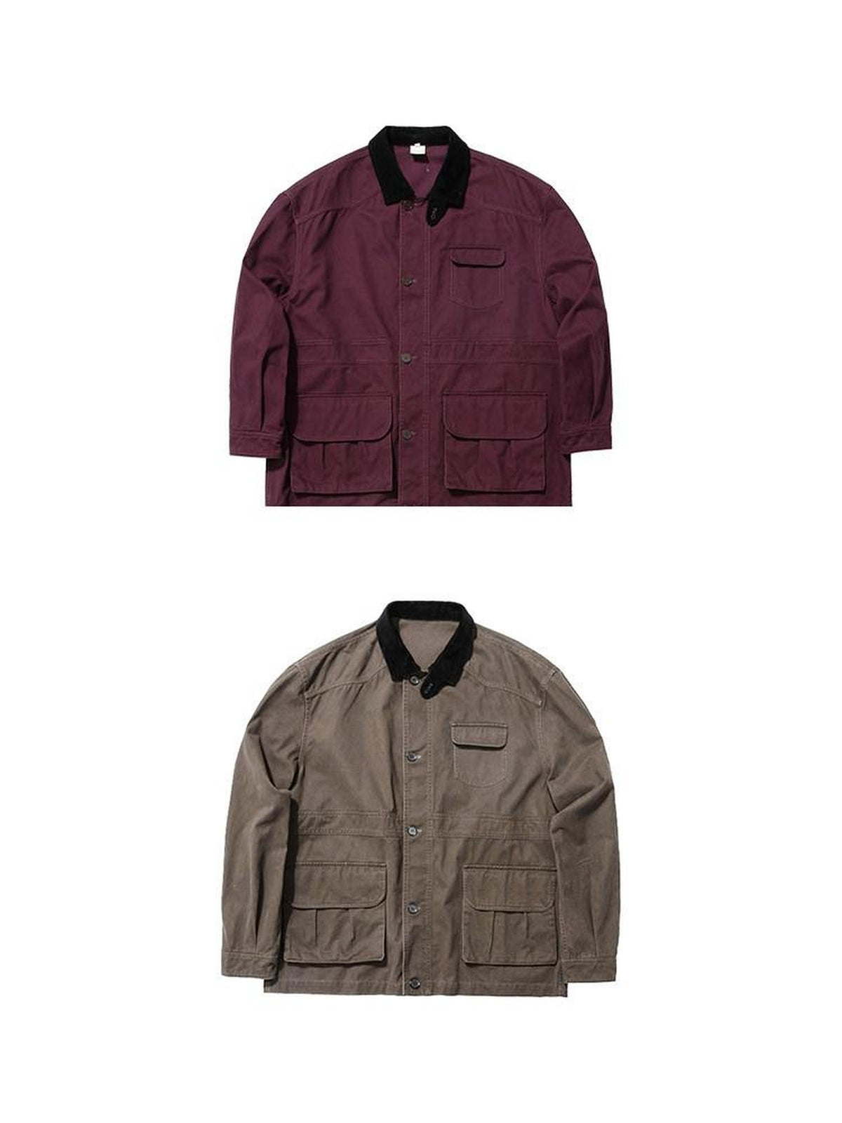 Country Moment Pure Cotton Relaxed Trendy Lapel Unisex Casual Solid Wine Red Short Coat