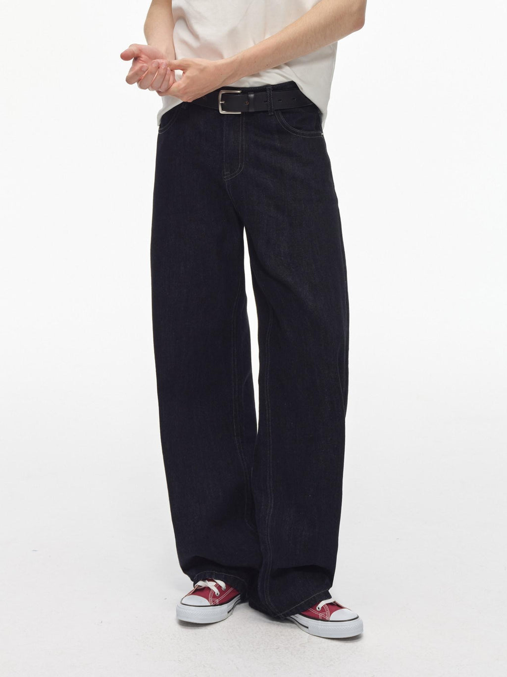Country Moment Durable Embroidered Midrise Vintage Navy Cotton Men Casual Straight Leg Jeans