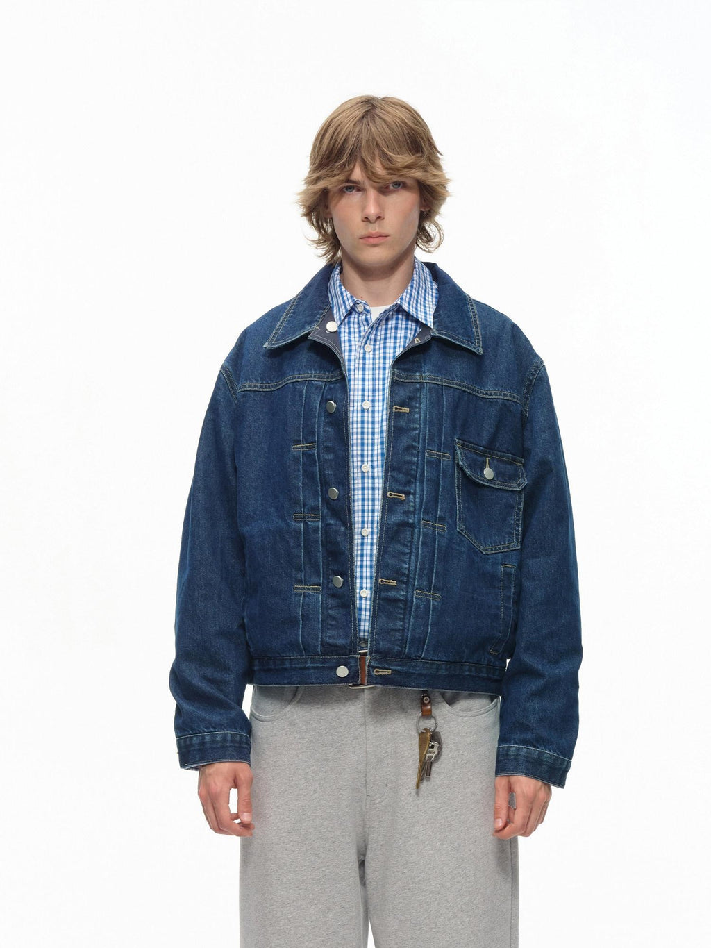 Country Moment Shape Retaining Washed Relaxed Fit Unisex Deep Blue Flap Pocket Denim Jackets