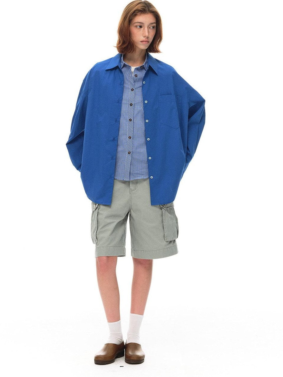 Country Moment Vintage Washed Relaxed Mid Rise Pockets Casual Pure Cotton Mid-Length Shorts