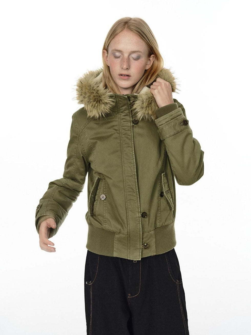 Country Moment Warm Cotton Quilted Hooded Vintage Green Casual Youth Ribbed Hem Puffer Jackets