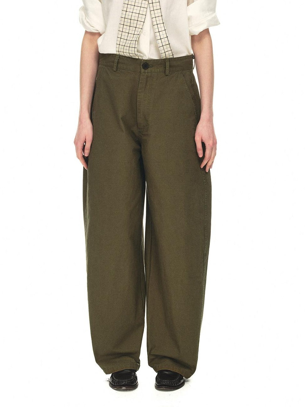 Country Moment Relaxed Cotton Button Fly Natural Waist Casual Army Green Wide Leg Pants