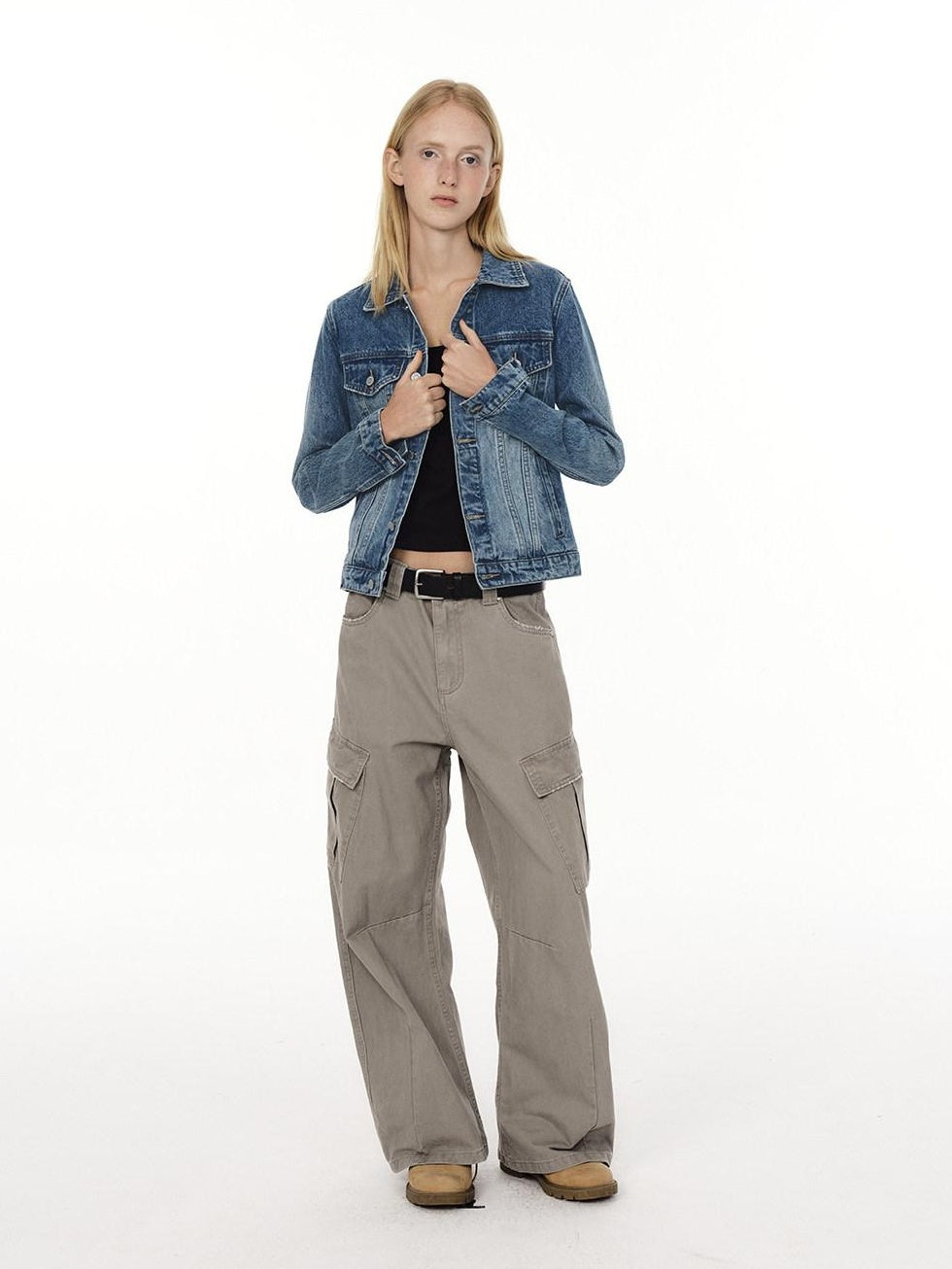 Country Moment Durable Gradient Washed Button Detail Vintage Slim Cropped Unisex Denim Jackets