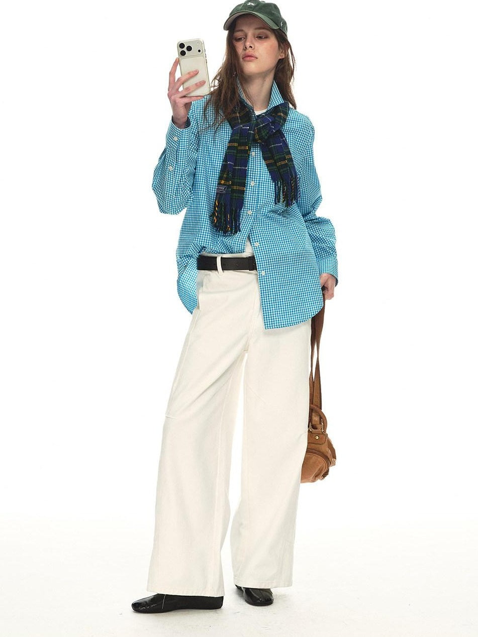 Country Moment Breathable Cotton Relaxed Natural Waist Casual Daily White Wide Leg Pants