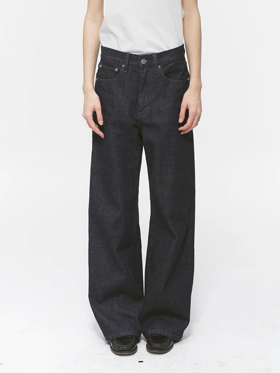 Country Moment Durable Micro Stretch Casual Loose Natural Waist Black Denim Straight Leg Jeans