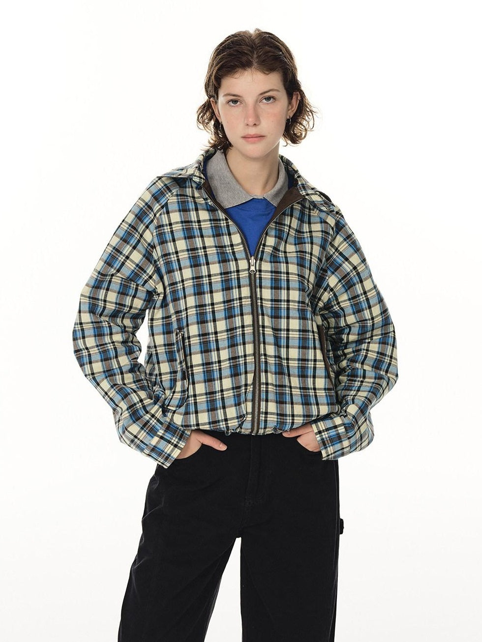 Country Moment Reversible Cotton Relaxed Raglan Unisex Checked Zip Pockets Cropped Jackets