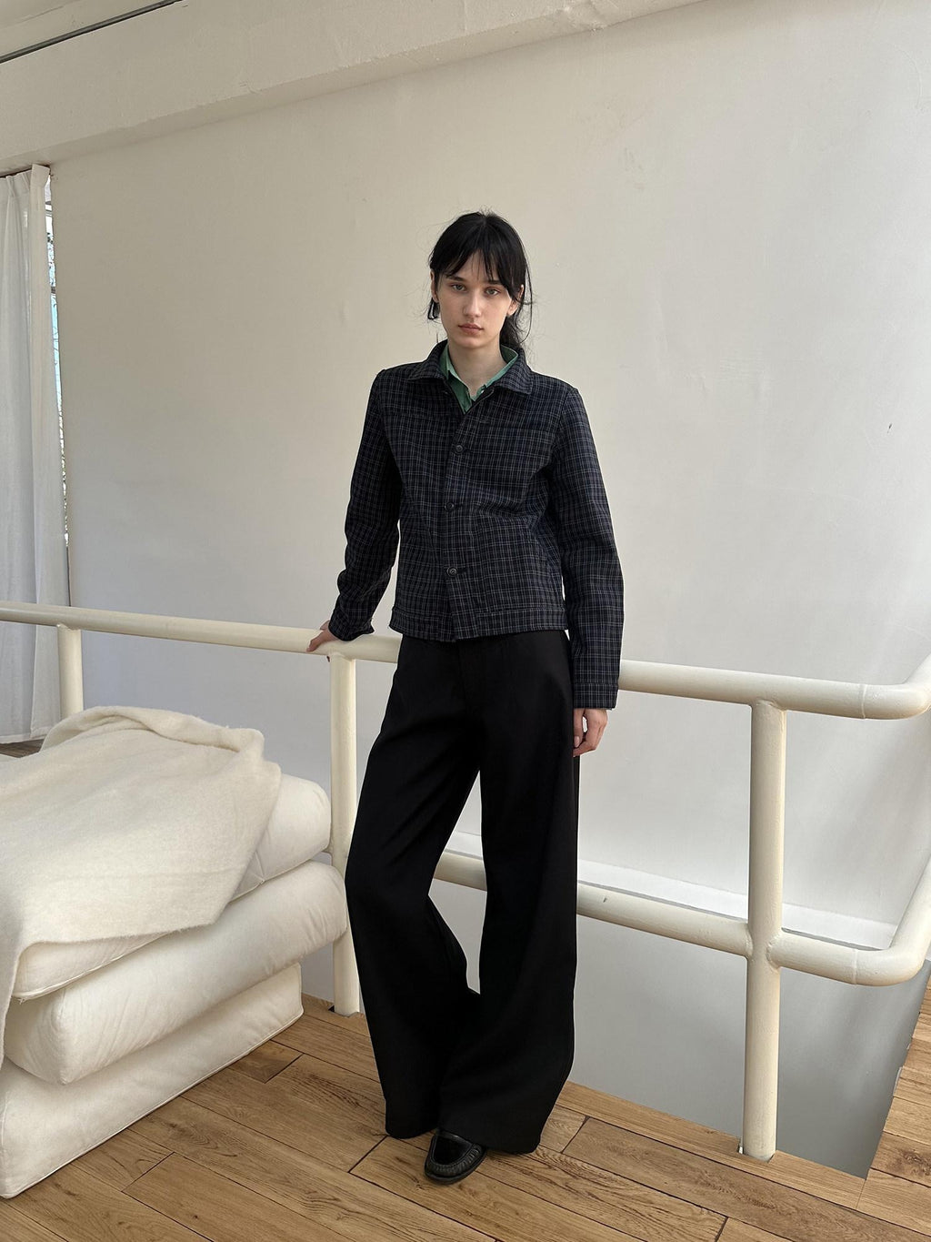 Country Moment Reversible Warm Edgy Slim Plaid Lapel Unisex Black Polyester Cropped Jackets