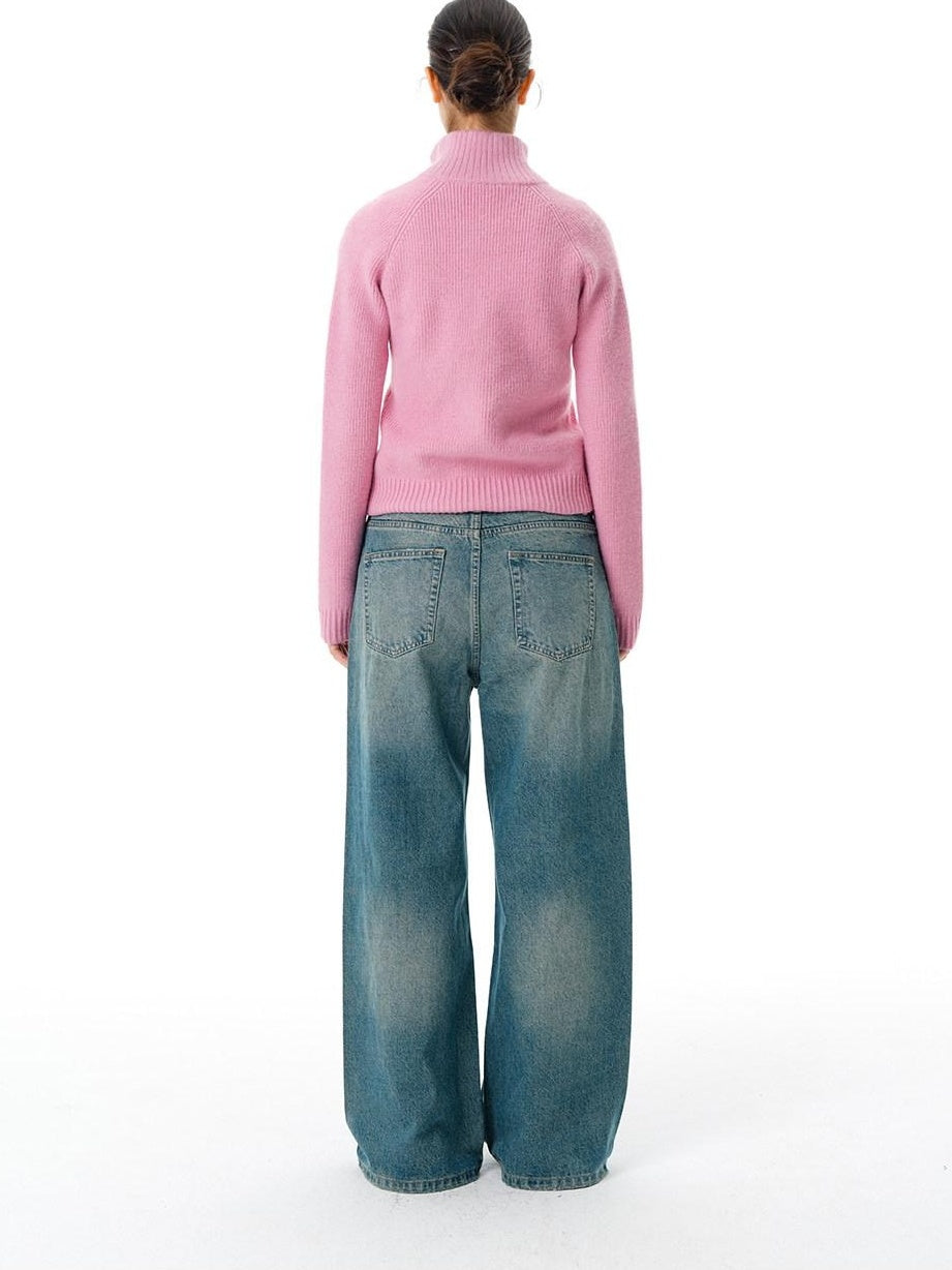 Country Moment Gradient Wash Mid Rise Loose Fit Unisex Cotton Blend Wide Leg Jeans