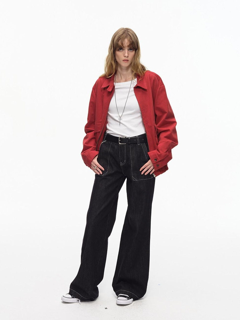 Country Moment Warm Pure Cotton Relaxed Fit Zip Front Rib Hem Unisex Chili Red Cropped Jackets