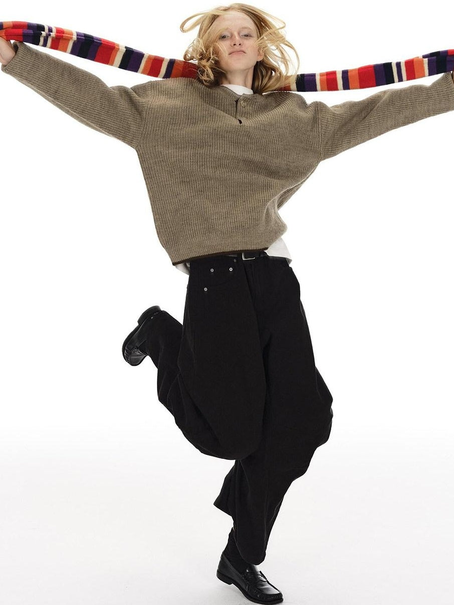 Country Moment Breathable Cotton Sculpted Mid Rise Casual Loose Black Brown Wide Leg Pants