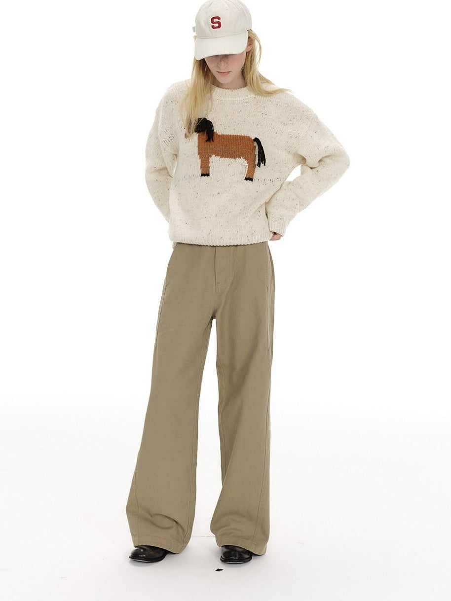 Country Moment Cozy Soft Loose Vintage Pullover Women Wool Blend Horse Pattern Sweaters