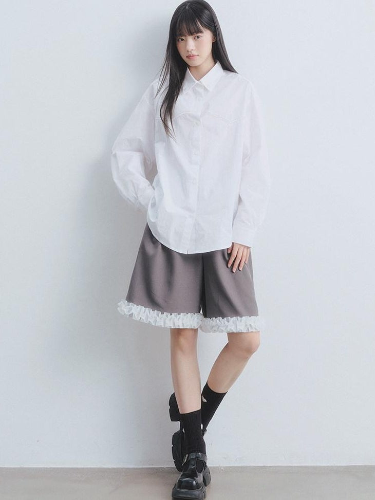 DDGIRL studio Pearl Embellished Pure Cotton Loose Fit Button Cardigan Office Shirts