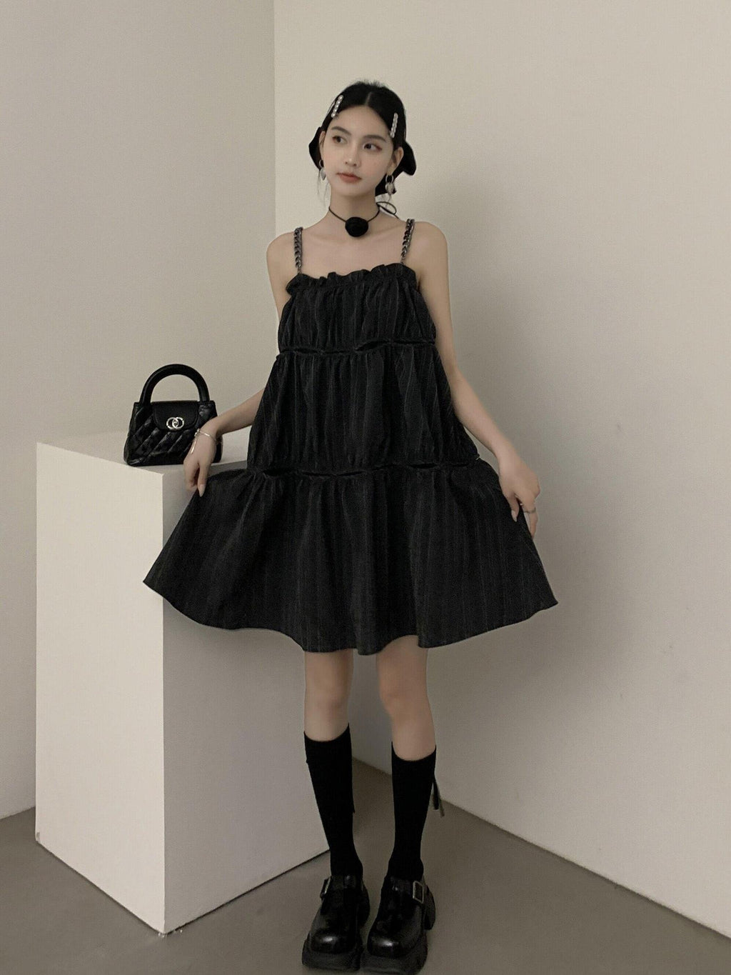 DDGIRL studio Shape Retaining Casual Patchwork Loose Waist A Line Cotton Blend Midi Dresses