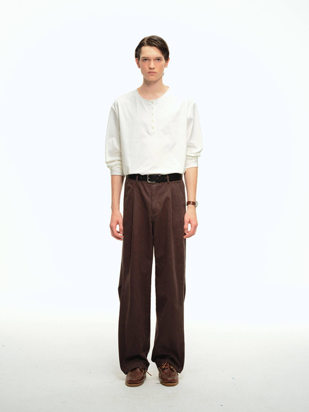 Country Moment Cotton Stretch Loose Fit Crew Neck Unisex Navy White Long Sleeve T-Shirts