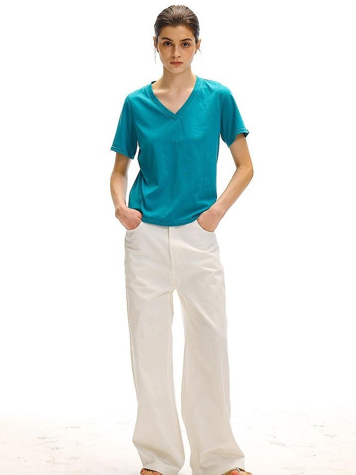 Country Moment Versatile Cotton Loose Natural Waist Zip Fly Commuter White Straight Pants