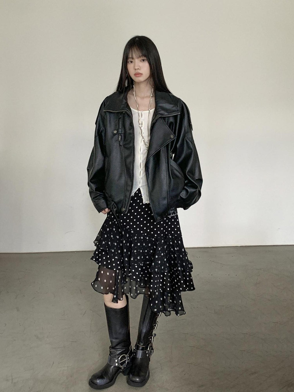 DDGIRL studio Shape Retaining Ruffle Hem High Waist Office Young Women Black Lined Midi Skirts