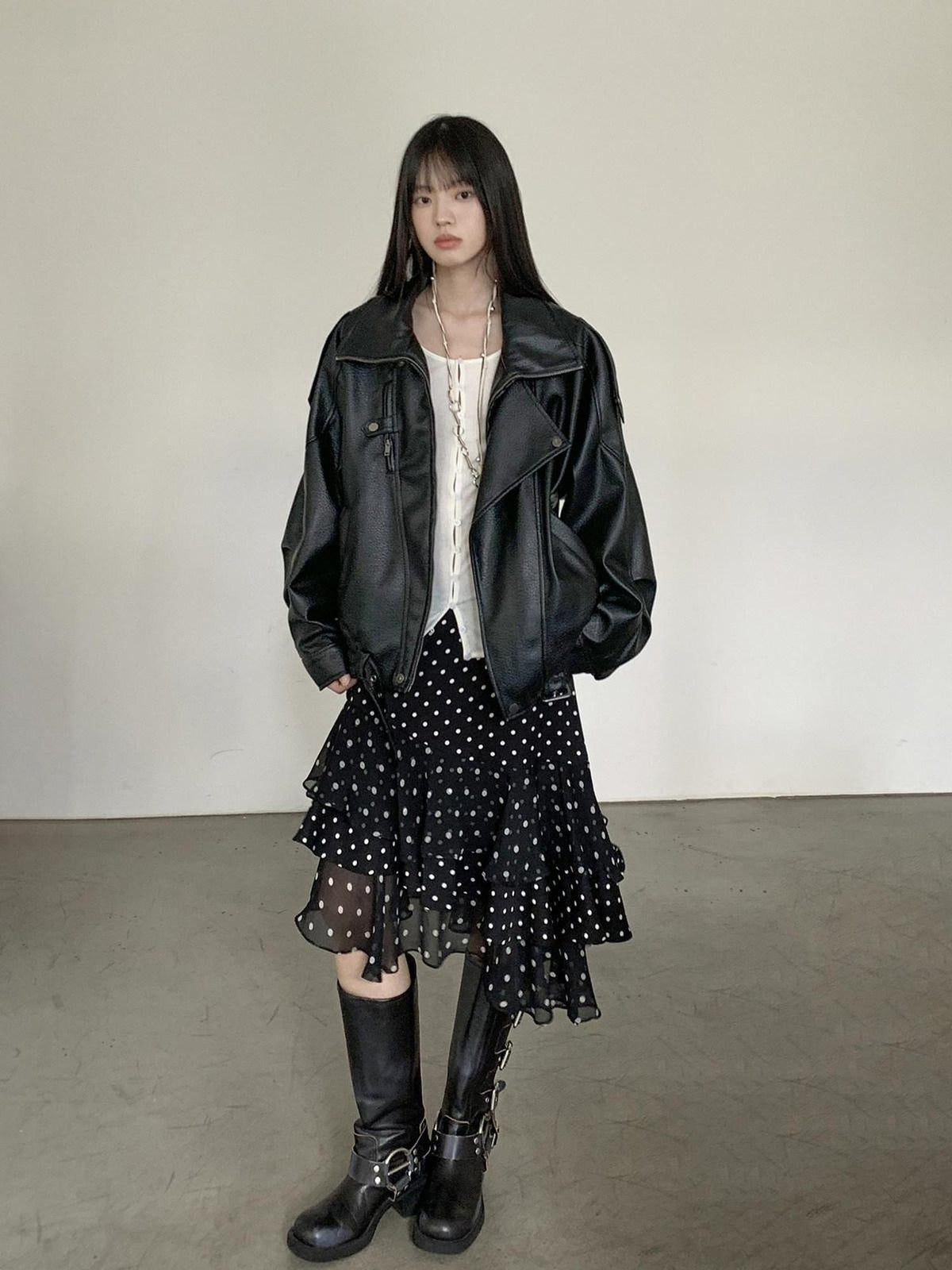 DDGIRL studio Shape Retaining Ruffle Hem High Waist Office Young Women Black Lined Midi Skirts