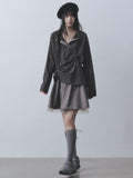 DDGIRL studio Moisture Wicking Long Sleeve Tee Commuter Solid Dark Gray Top & Skirt Sets