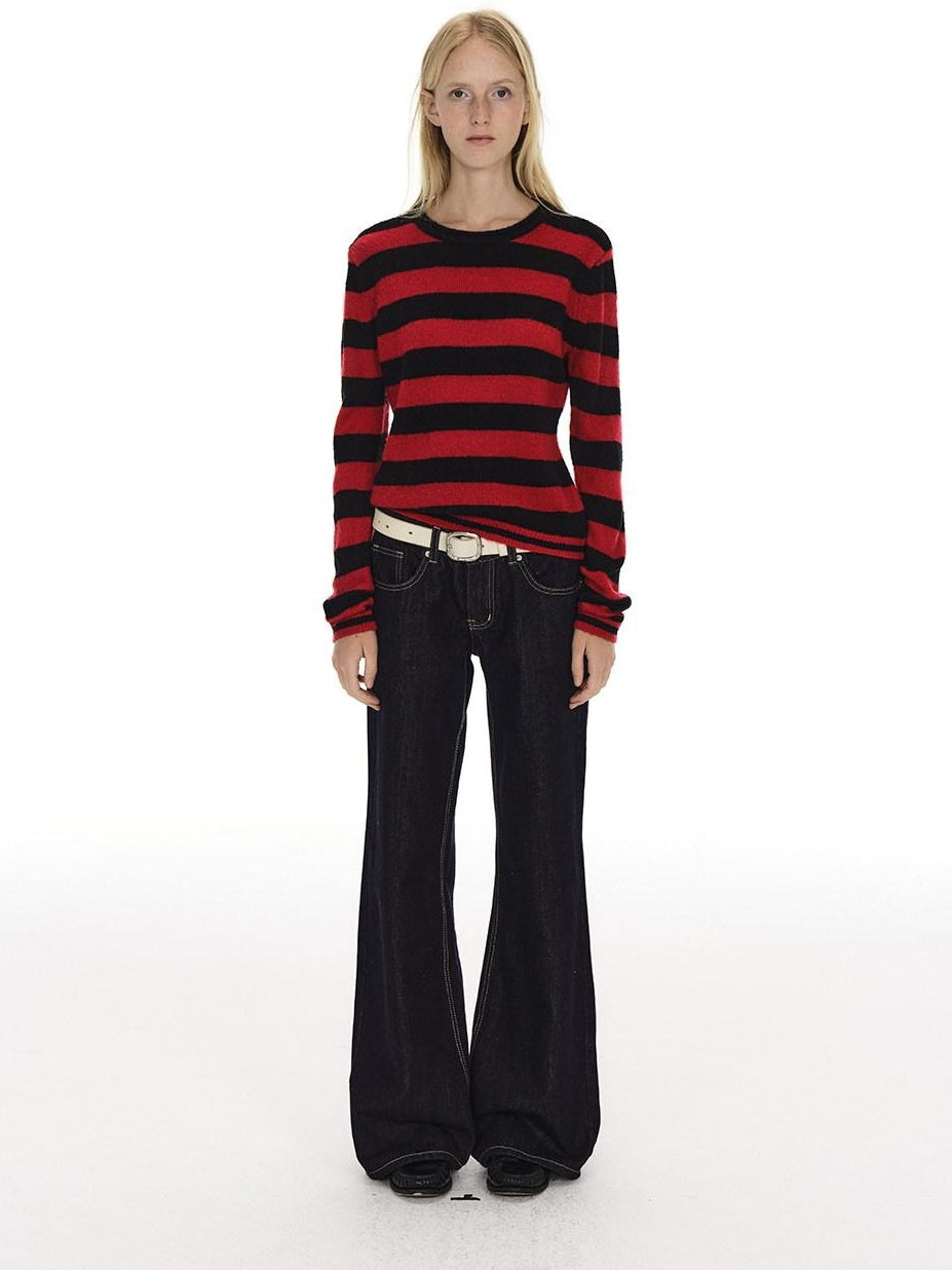 Country Moment Soft Wool Blend Knit Striped Crewneck Regular Fit Women Commuter Casual Sweaters