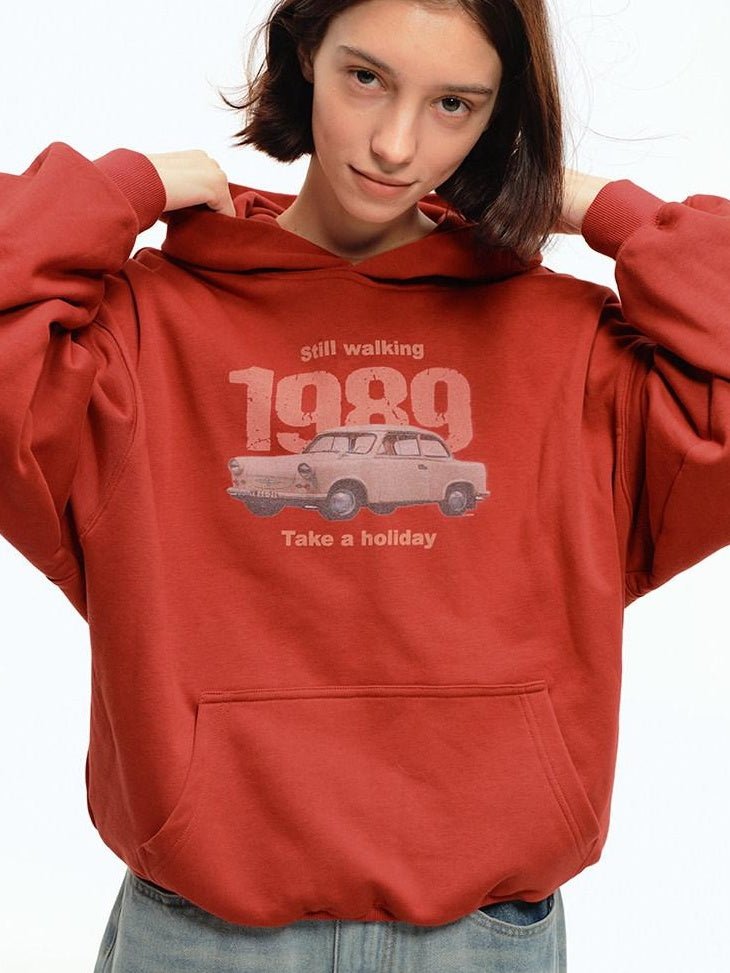 Country Moment Soft Cotton Blend Loose Fit Pullover Teen Casual Graphic Orange Red Hoodie
