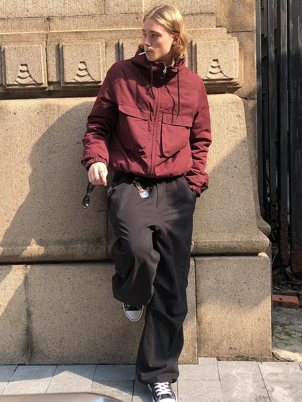 Country Moment 90% White Duck Down Hooded American Youth Cotton Burgundy Down Jackets