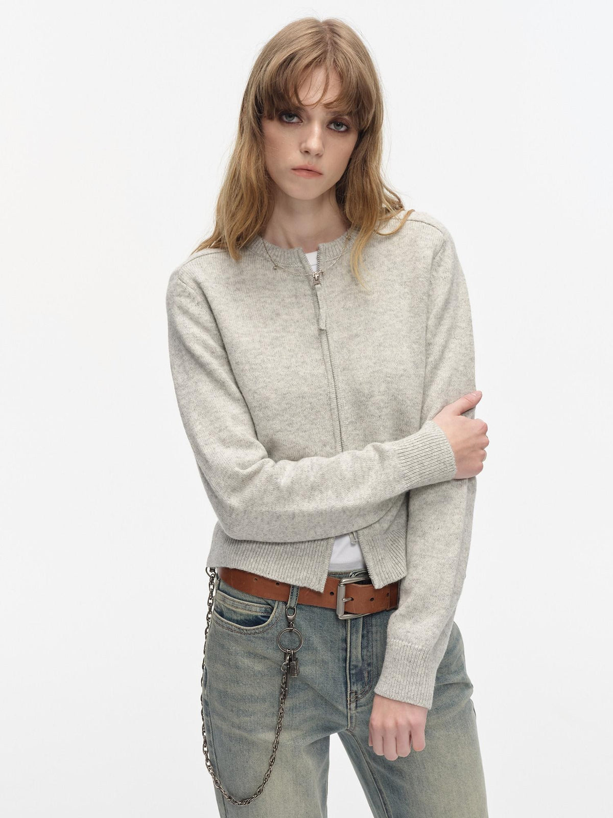 Country Moment Thermal Wool Blend Slim Fit Zip Front Office Unisex Fine Knit Cardigans
