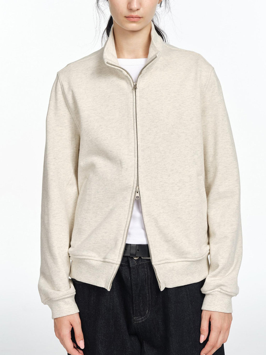 Heavyweight 100% Cotton Oversized Ribbed Hem Stand Collar Zip Unisex Sweatshirt