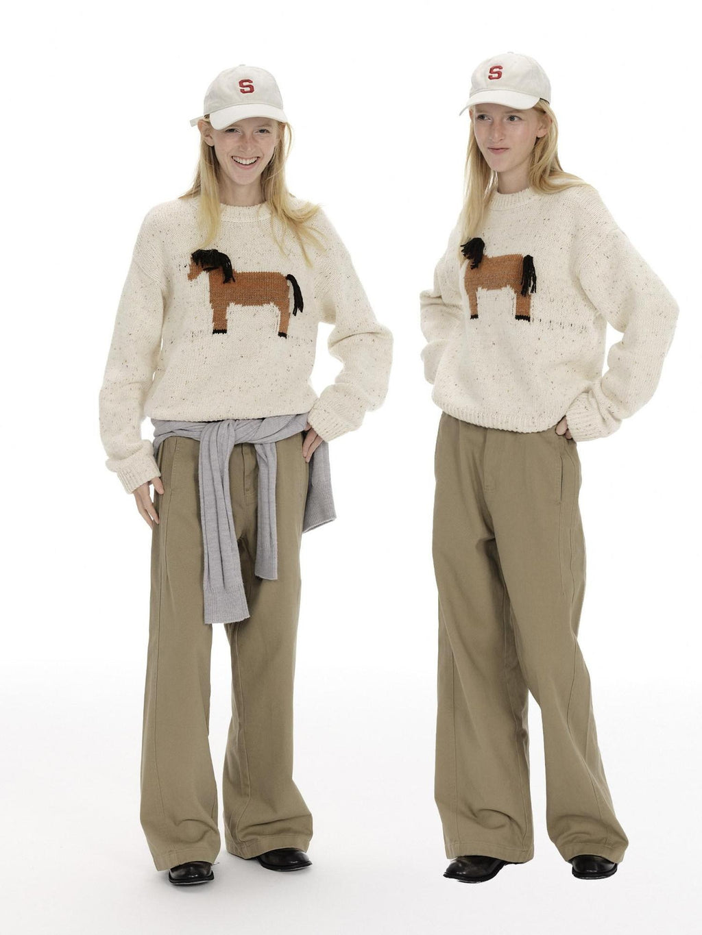 Country Moment Cozy Soft Loose Vintage Pullover Women Wool Blend Horse Pattern Sweaters