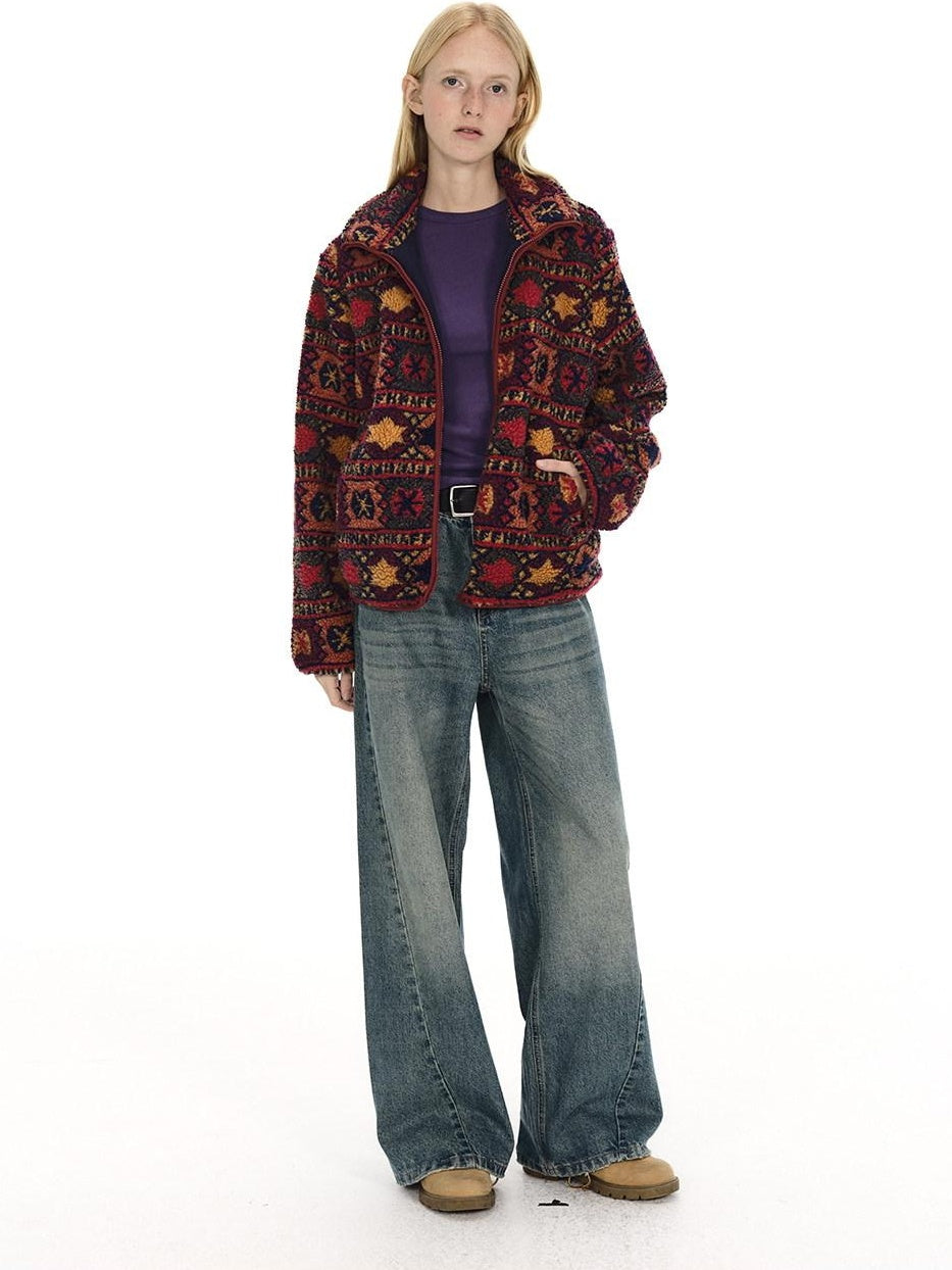 Country Moment Breathable Washed Blue Gradient Vintage Mid Rise Button Fly Wide Leg Jeans