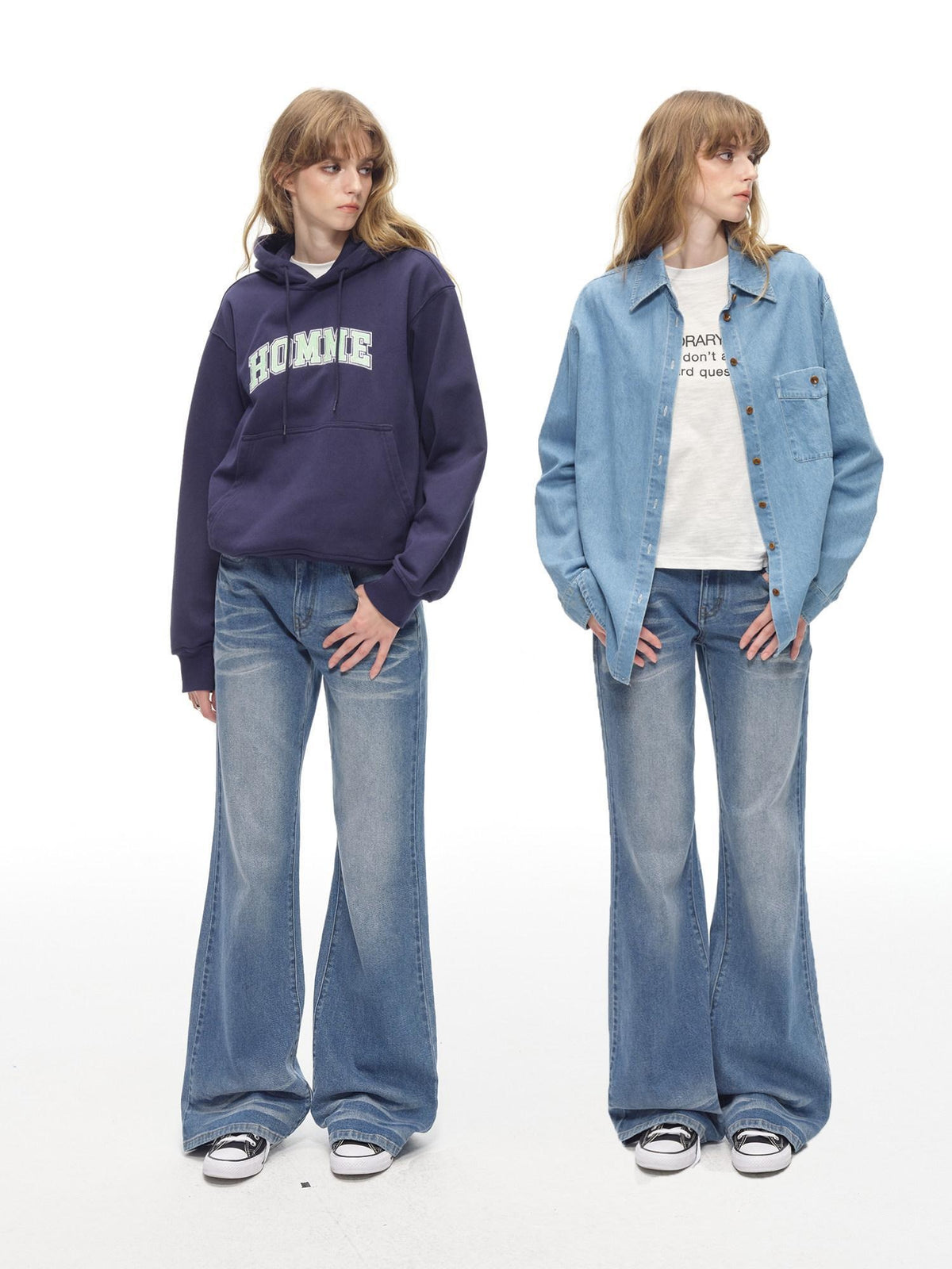 Country Moment Comfortable Low Rise Slim Fit Gradient Zipper Fly Washed Blue Flared Jeans